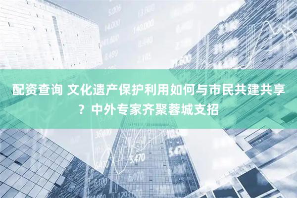 配资查询 文化遗产保护利用如何与市民共建共享？中外专家齐聚蓉城支招